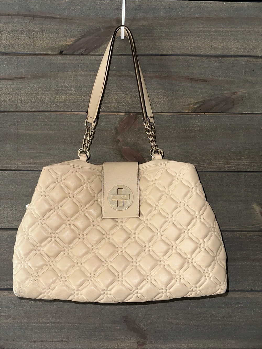 KATE SPADE Quilted Cream Shoulder Tote Bag with Chain Handles